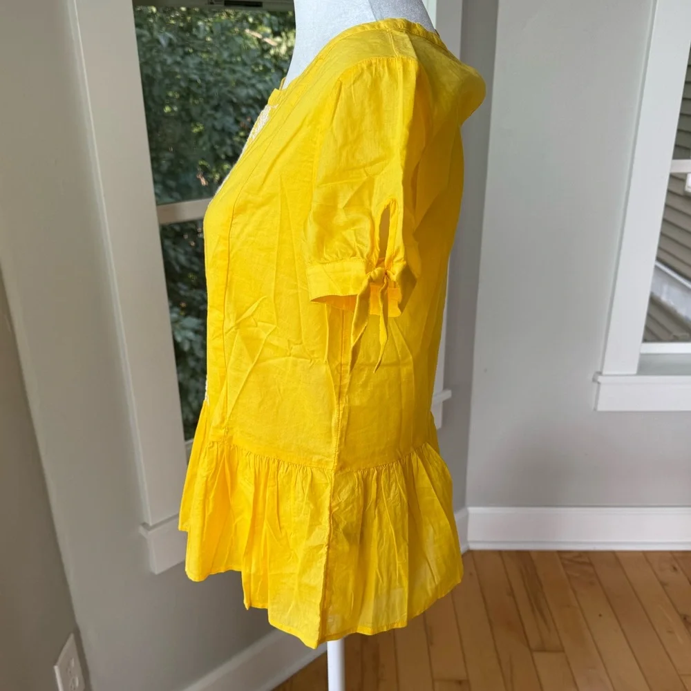 J. Crew Goldenrod Yellow White Embroidered Cotton Poplin Peplum Blouse Top Sz 00